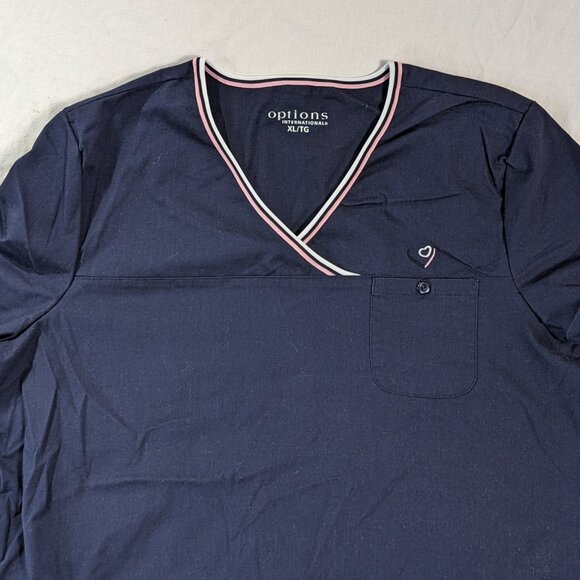 OPTIONS INTERNATIONAL NURSE SCRUB TOP SHIRT SHORT SLEEVE PINK AND BLUE SIZE XL - Picture 5 of 16